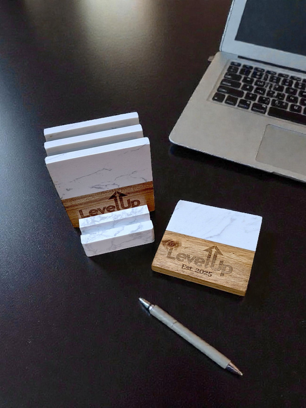 Marble & Acacia Wood Coaster Set