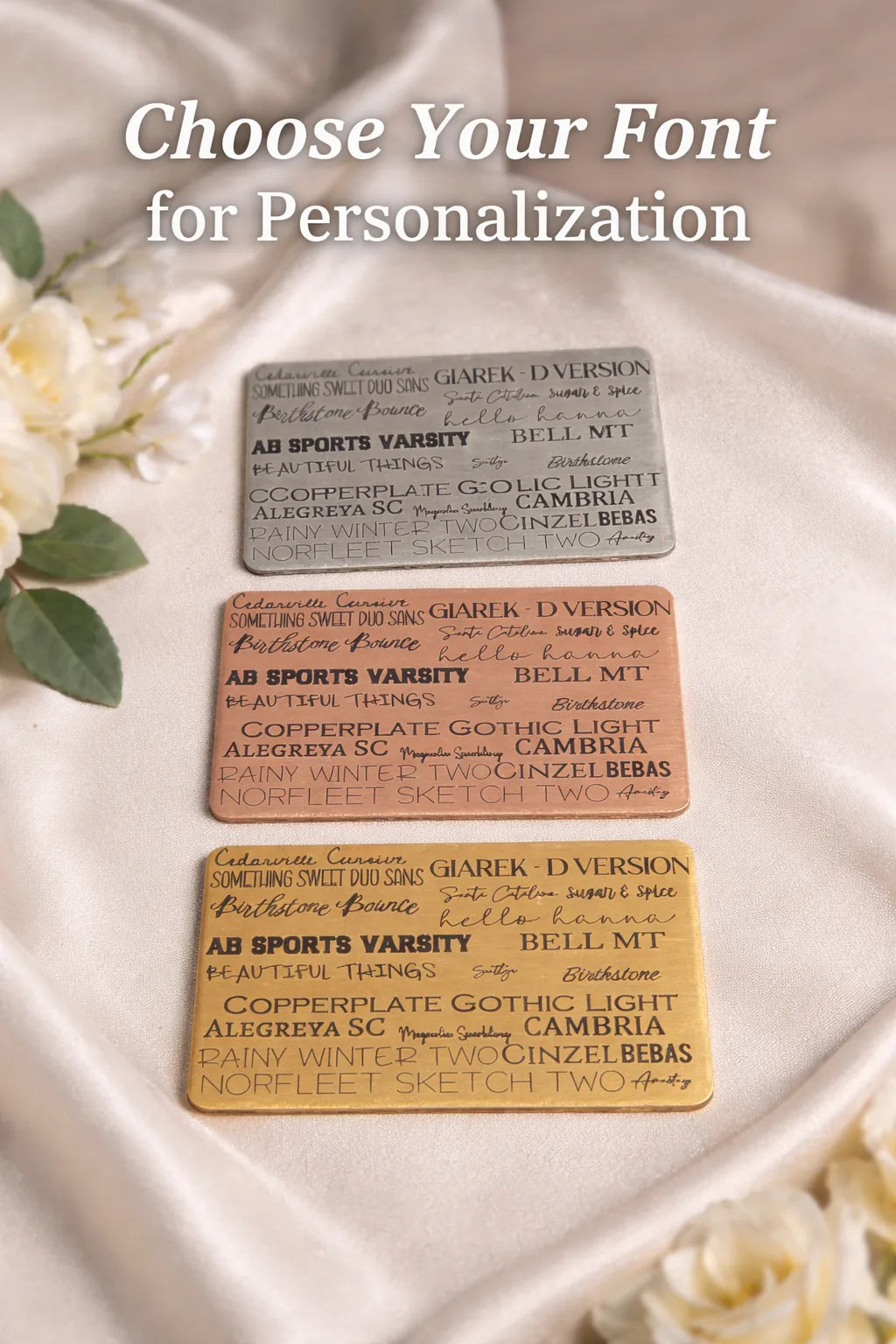 Engraving font options for personalized necklaces