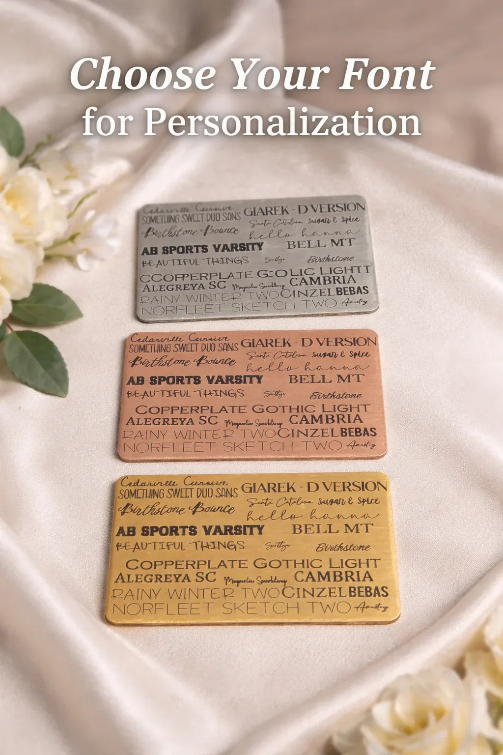 Engraving font options for personalized necklaces